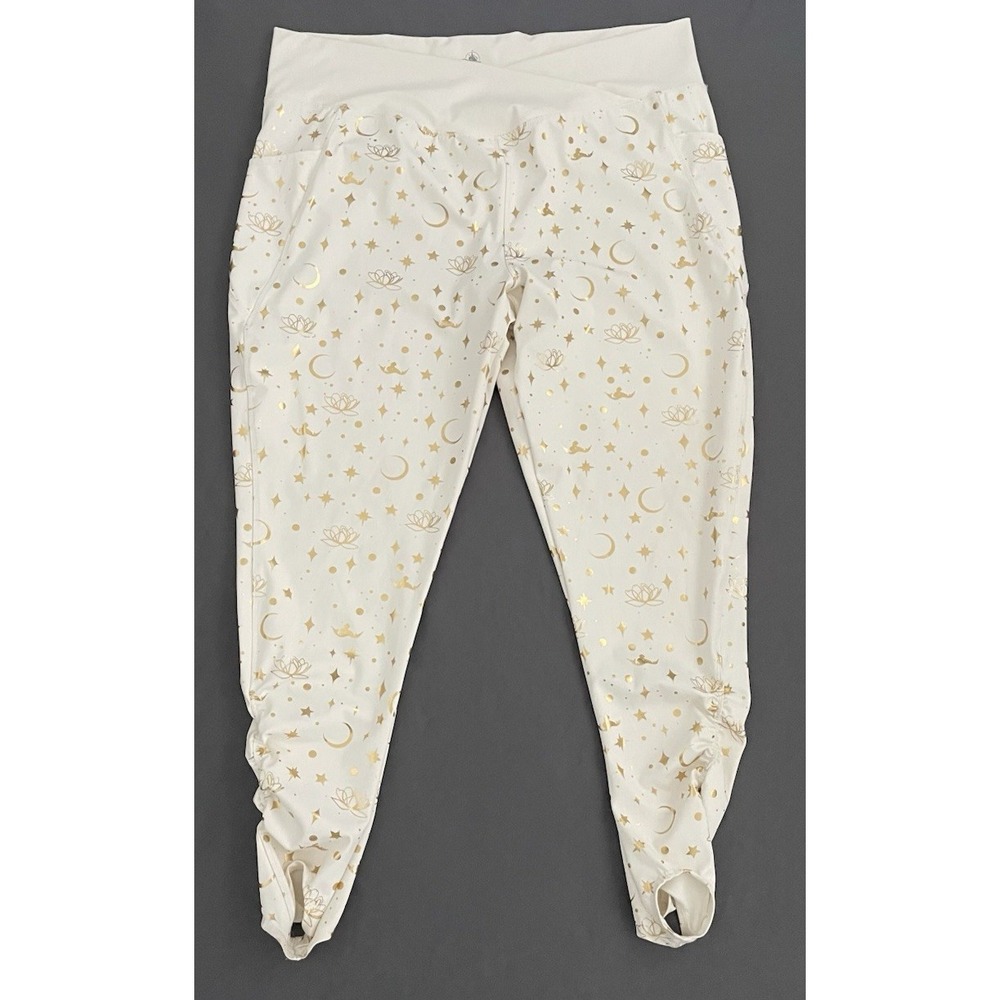 Disney Womens Legging Aladdin Jasmine White Gold Size 2X Stirrup Side Pockets